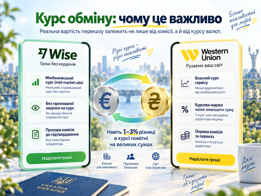 Як дешевше переказати гроші в Україну: Wise чи Western Union. Порівняння реальної вартості переказу, курсу обміну та комісій сервісів.