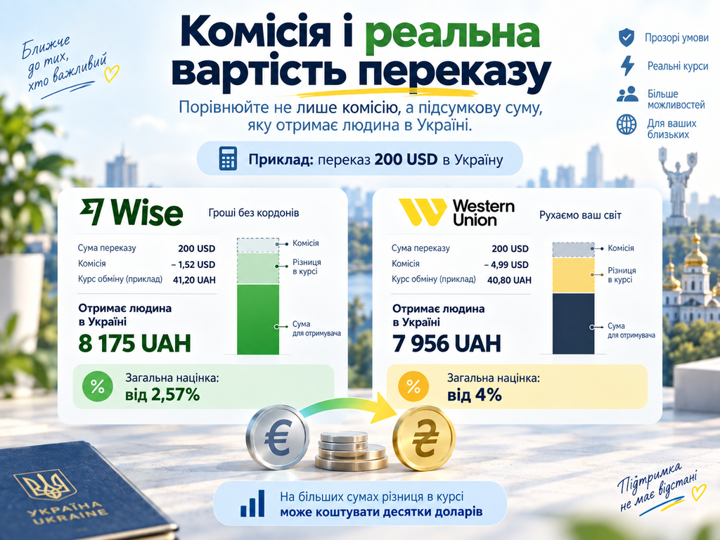 Wise vs Western Union: який сервіс обрати для переказу грошей в Україну. Розбираємо курс, комісії, банківські перекази та отримання готівки.