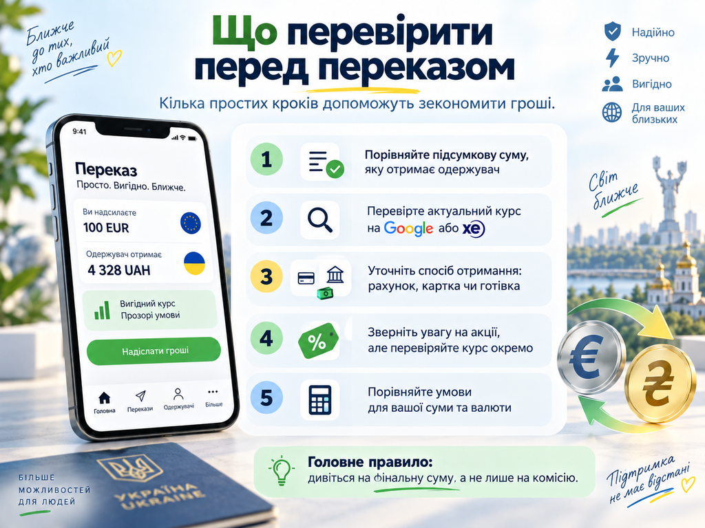 Як обрати між Wise і Western Union для переказу в Україну: актуальне порівняння комісій, валютного курсу, готівки та банківських переказів.