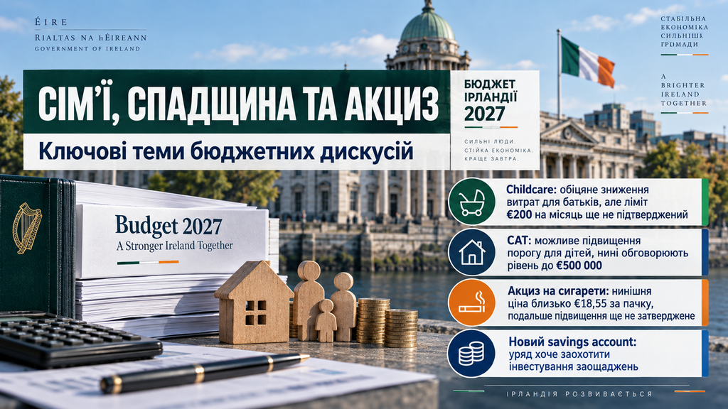 Бюджет Ірландії 2027: що вже підтверджено, які податкові та соціальні зміни обговорюються і які цифри стануть відомі 6 жовтня.