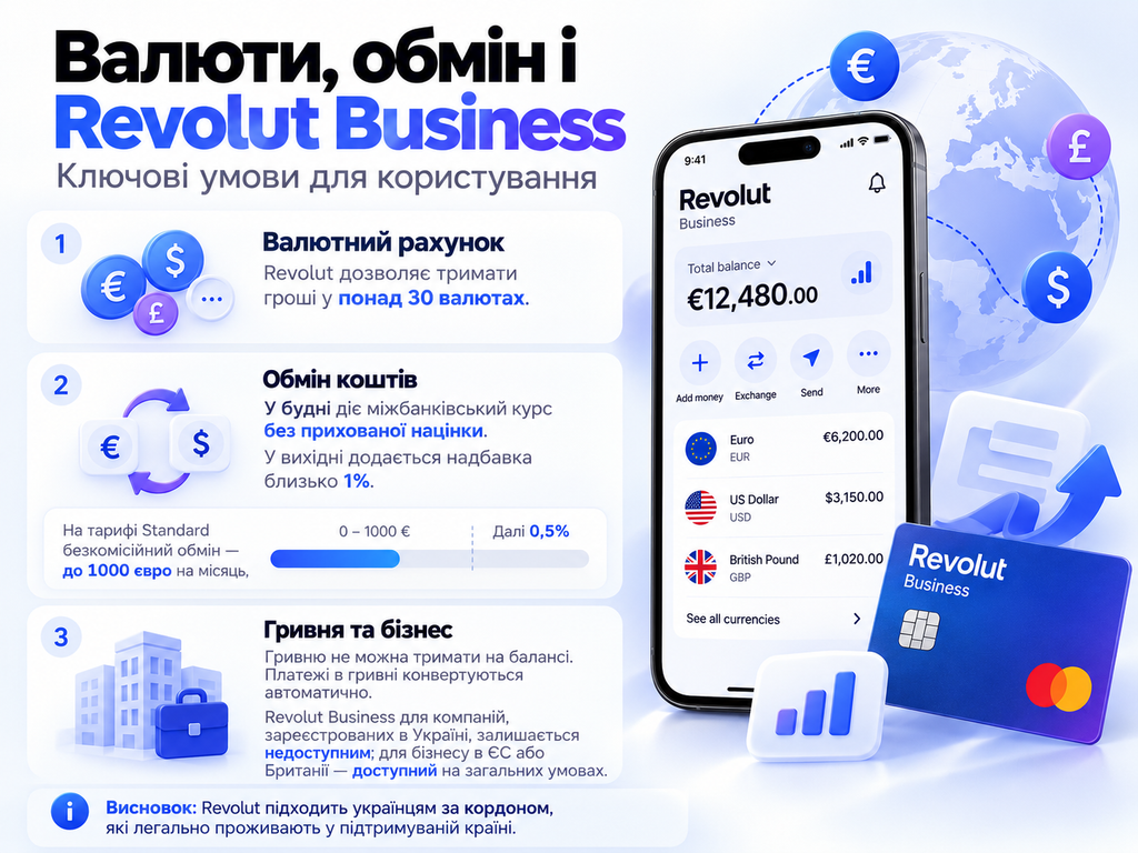 Revolut українцю за кордоном доступний за умови легального проживання. Розповідаємо про реєстрацію, документи та обмеження у 2026 році.