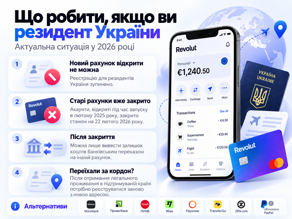 Як українцю відкрити Revolut за кордоном: актуальні правила 2026 року, документи для реєстрації, підтримувані країни та валютні операції.