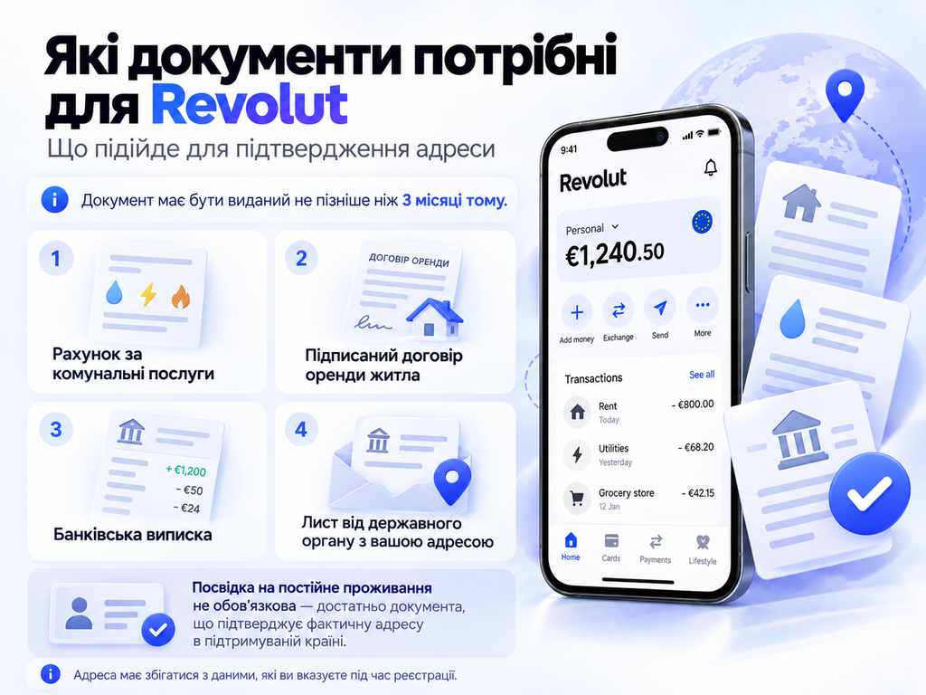 Revolut для українців за кордоном у 2026 році: хто може відкрити рахунок, які документи потрібні та що змінилося для резидентів України.